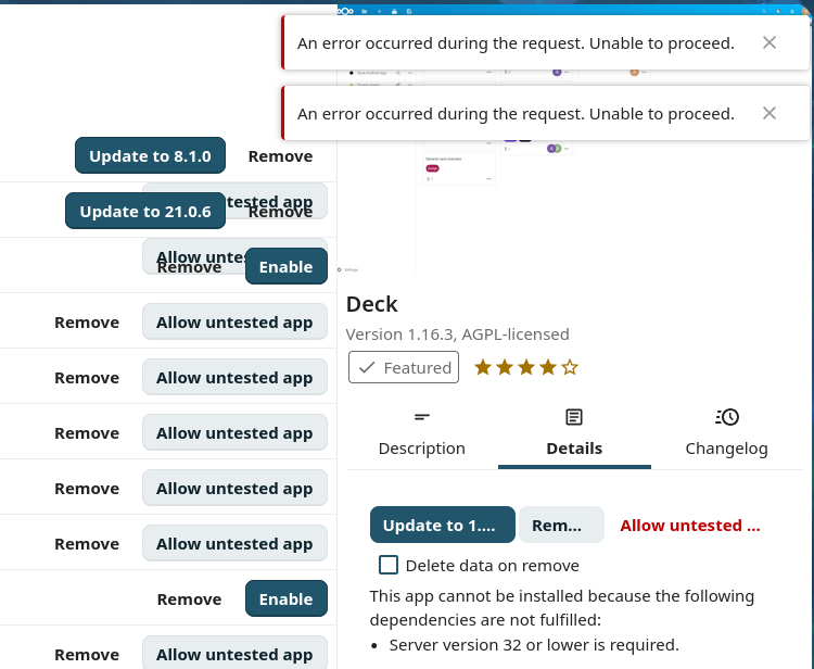the update screen again, except there are errors that avoid it from proceeding